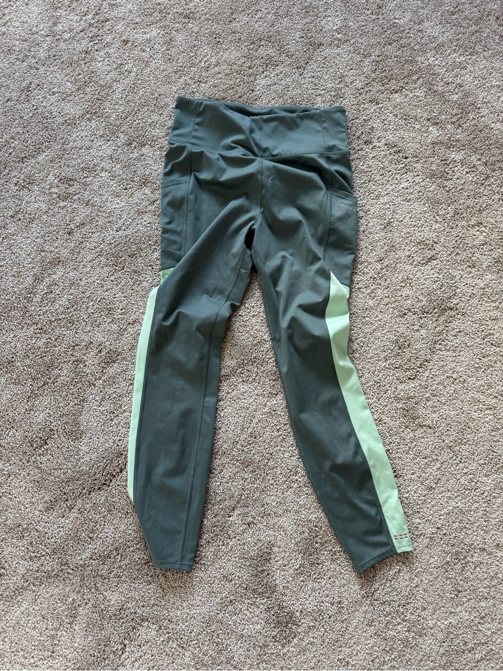 Women’s Leggings in Dark Green with Mint Side Panels